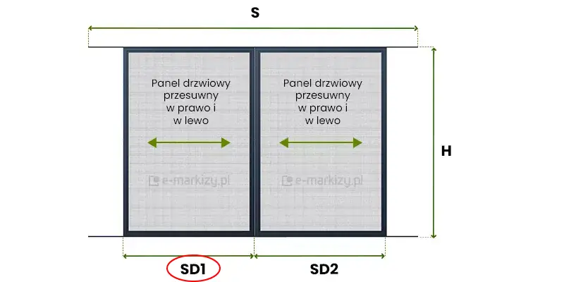 Wymiar pierwszego skrzydła podwójnej moskitiery drzwiowej Solid