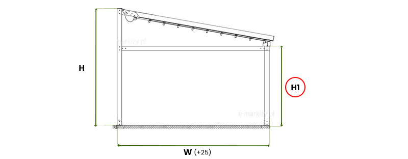 wymiar pergoli wolnostojącej solid selt w świetle czyli wysokość przednich podpór