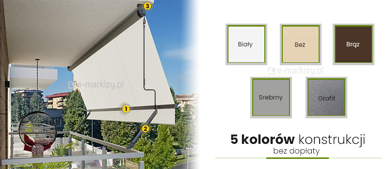 markiza poręczowa kolory konstrukcji, kolory konstrukcji markiz selt, malowanie proszkowe markiz