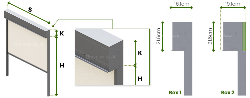 Refleksol ziiip BOX selt pomiar osłony na prowadnicach aluminiowych do montażu podtynkowego z ukrytą kasetą i prowadnicami