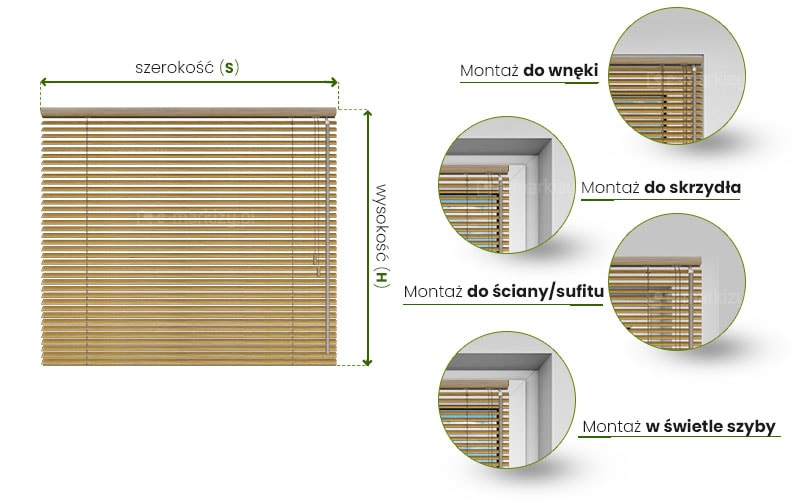 Pomiar żaluzji drewnianej, żaluzja drewniana jak mierzyć, żaluzje poziome drewniane wymiarowanie