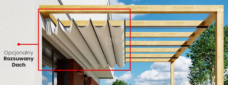 daszek tkaninowy nad taras, rozwijane zadaszenie pergoli, zwijany dach tkaninowy na taras