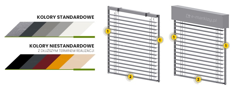 żaluzja fasadowa kolory konstrukcji, żaluzje nafasadowe kolory