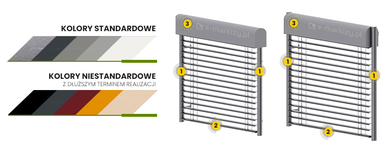 żaluzja fasadowa c80 oval kolory konstrukcji, żaluzje fasadowe kolory