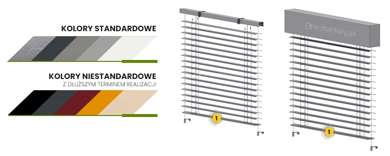 żaluzja fasadowa kolory konstrukcji, żaluzje nafasadowe kolory