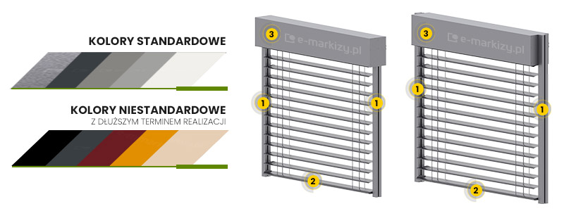 żaluzja fasadowa z90 cube kolory konstrukcji, żaluzje fasadowe kolory