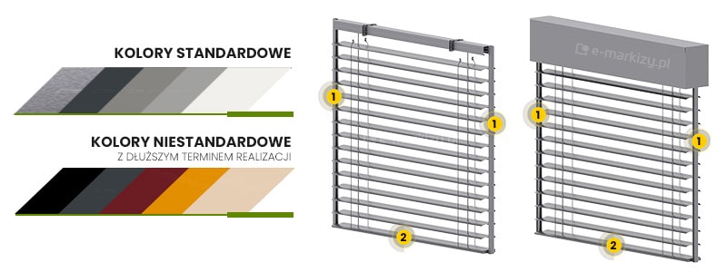 żaluzja fasadowa kolory konstrukcji, żaluzje nafasadowe kolory